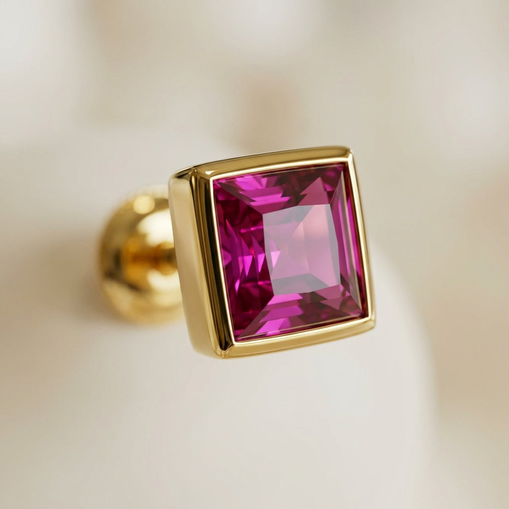 Rød American Diamond Square Cut Studs